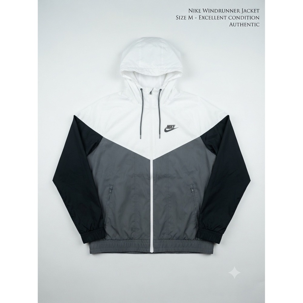 Nike Windrunner Jacket kids xl White Grey Black Colorblock Hooded Windbreaker